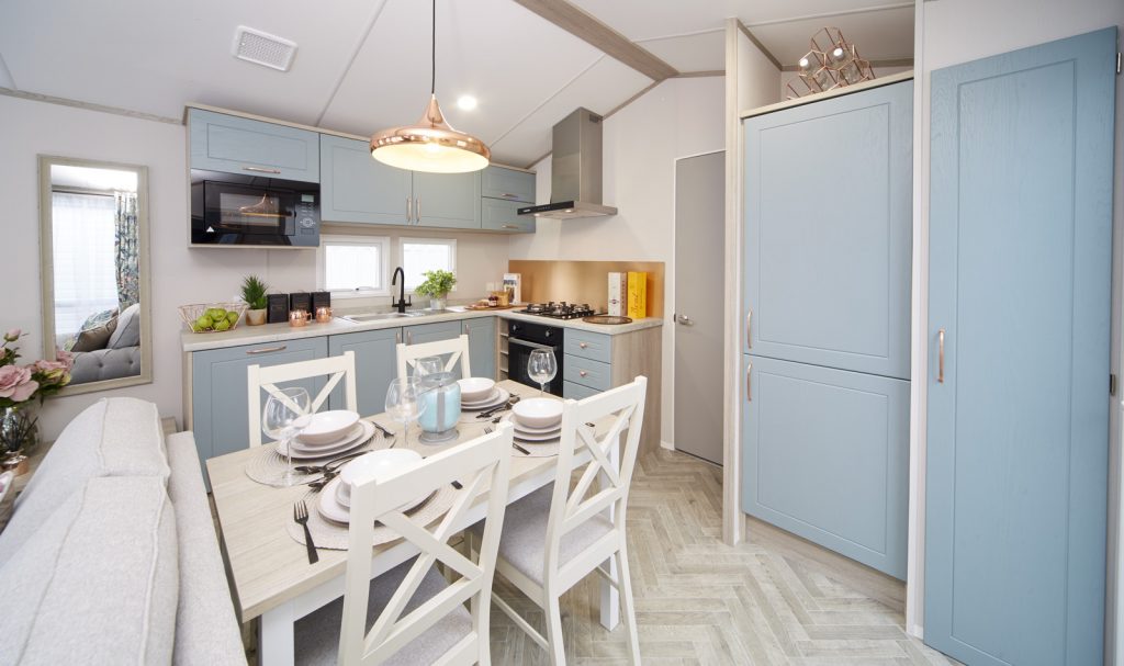 The kitchen and dining area in one of Brickyard Lakes' holiday homes in North Yorkshire